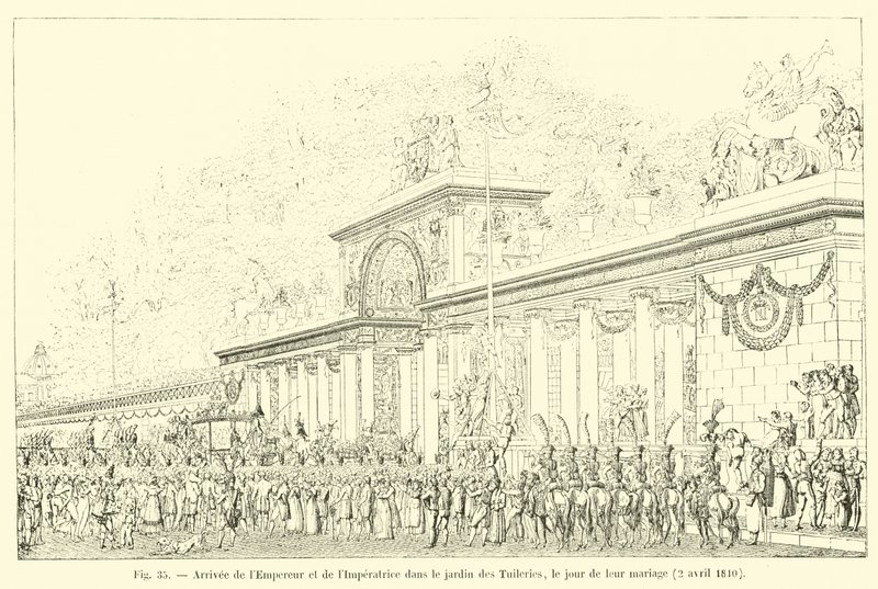 Przybycie cesarza i cesarzowej do Ogrodu Tuileries, w dniu ślubu, 2 kwietnia 1810 r. autorstwa French School
