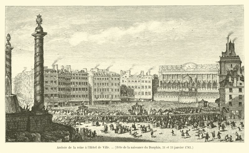 Przybycie królowej do Hôtel de Ville, przyjęcie urodzinowe Delfina, 21 i 23 stycznia 1782 r. autorstwa French School