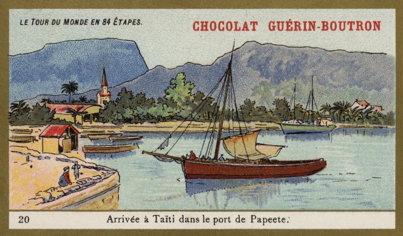 Przybycie do portu Papeete na Tahiti (chromolitho) autorstwa French School