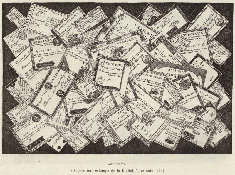 Przydziały. Asygnaty, waluta Rewolucji Francuskiej (grafika) autorstwa French School