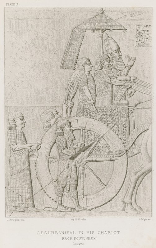 Assurbanipal w swoim rydwanie, z Kouyundjik, Louvre autorstwa French School