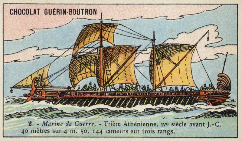 Ateńska trirema, IV wiek p.n.e. (chromolitho) autorstwa French School