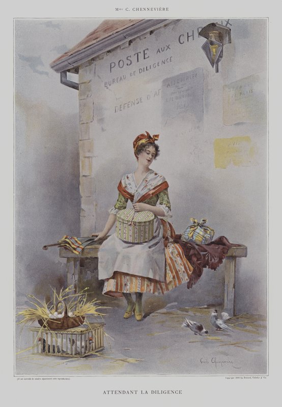 Attendant la Diligence (Czekając na Dyliżans) (kolor lito) autorstwa French School