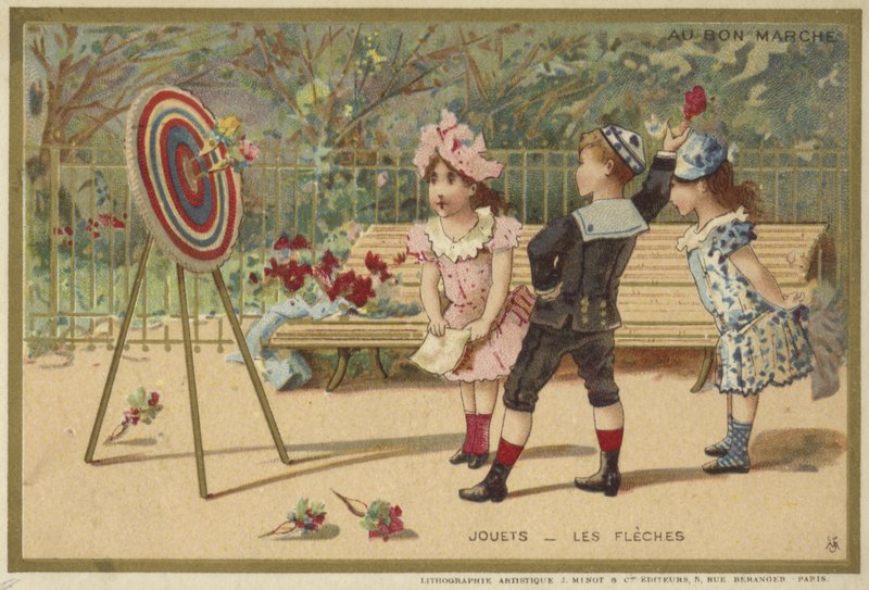 Karty Au Bon Marche z grami dla dzieci autorstwa French School