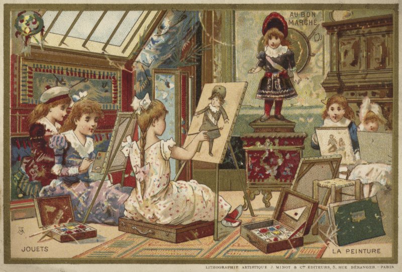Karty Au Bon Marche z grami dla dzieci autorstwa French School