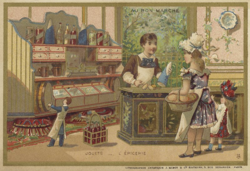 Karty Au Bon Marche z grami dla dzieci autorstwa French School