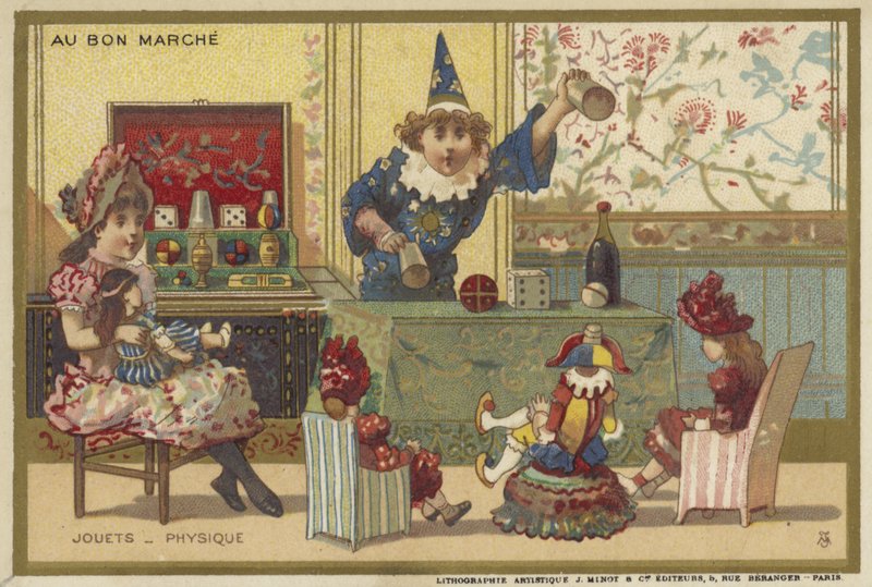 Karty Au Bon Marche z grami dla dzieci autorstwa French School