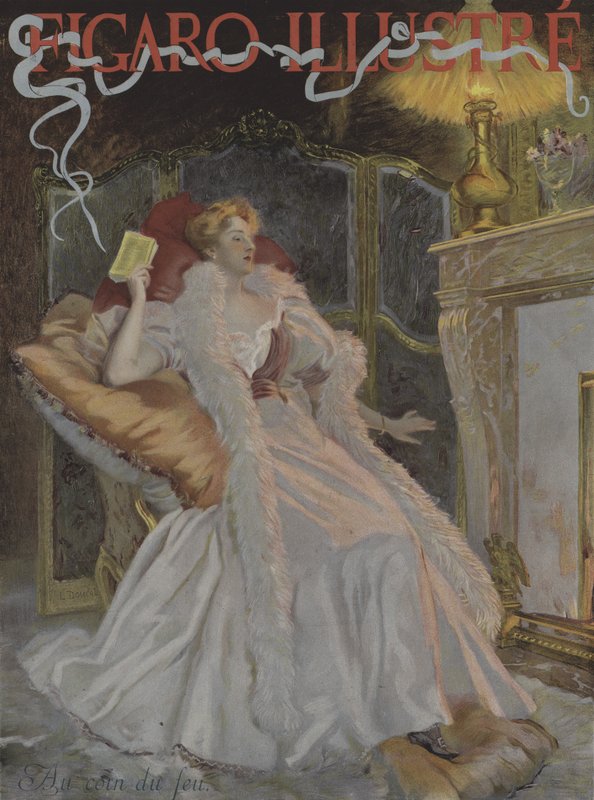 Au coin du feu (Przy kominku). Okładka Le Figaro Illustre, styczeń 1896 (kolor lito) autorstwa French School