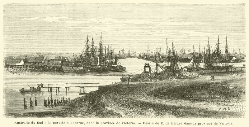 Australia Południowa, Port of Melbourne, Prowincja Wiktoria (grawerowanie) autorstwa French School
