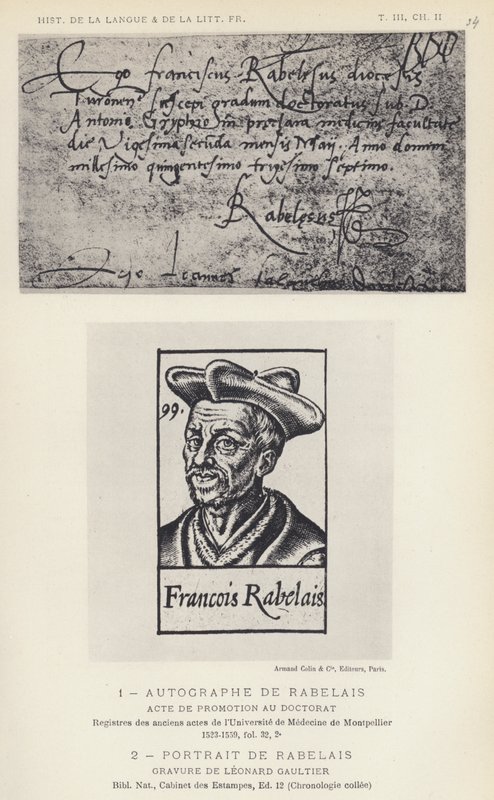 Autograf Rabelais, Portret Rabelais (lito) autorstwa French School