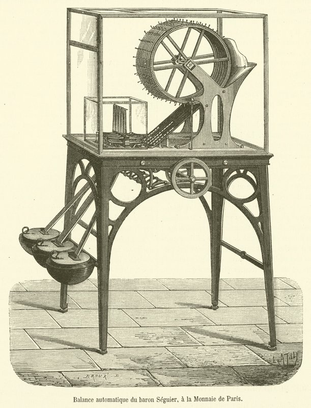 Waga automatyczna Barona Seguiera, w Monnaie de Paris (grawerowanie) autorstwa French School