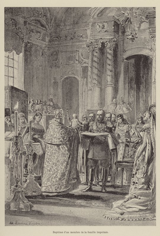 Chrzest członka rodziny cesarskiej (rycina) autorstwa French School