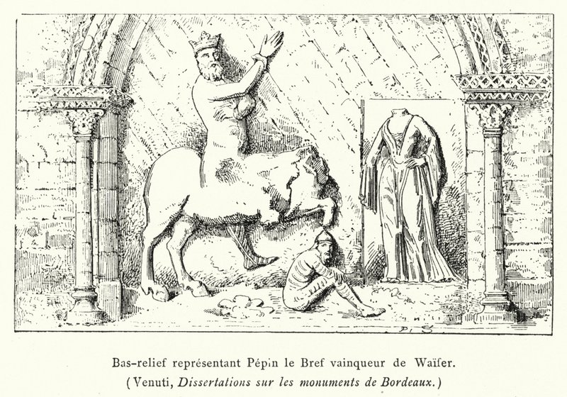 Płaskorzeźba przedstawiająca Pepina Krótkiego zdobywcę Waifera (grafika) autorstwa French School