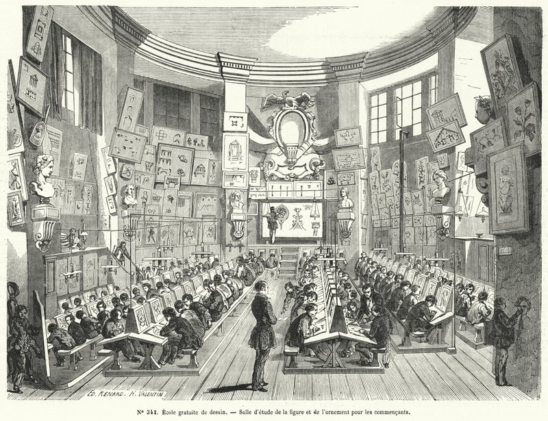 Klasa dla początkujących w bezpłatnej szkole rysunku, Francja (grafika) autorstwa French School