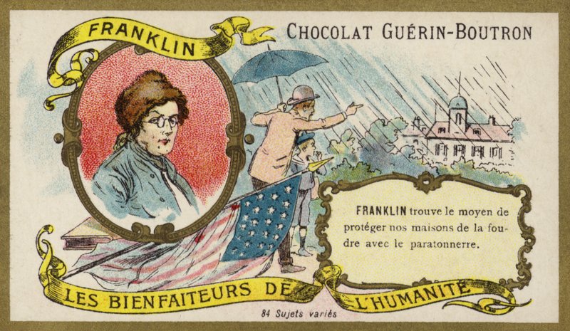 Benjamin Franklin, amerykański naukowiec, wynalazca i polityk (chromolitho) autorstwa French School