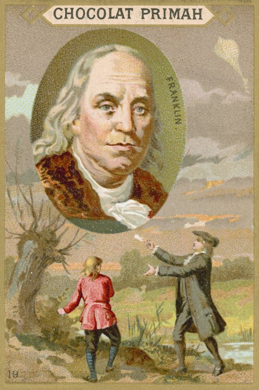 Benjamin Franklin, amerykański naukowiec, wynalazca i polityk autorstwa French School