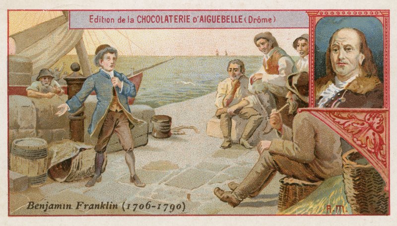 Benjamin Franklin, amerykański naukowiec, wynalazca i polityk autorstwa French School