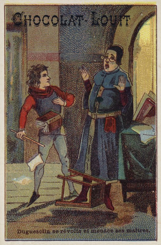 Bertrand Du Guesclin buntuje się i grozi swojemu nauczycielowi autorstwa French School