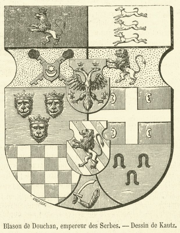 Herb Dushan, cesarza Serbów (rycina) autorstwa French School