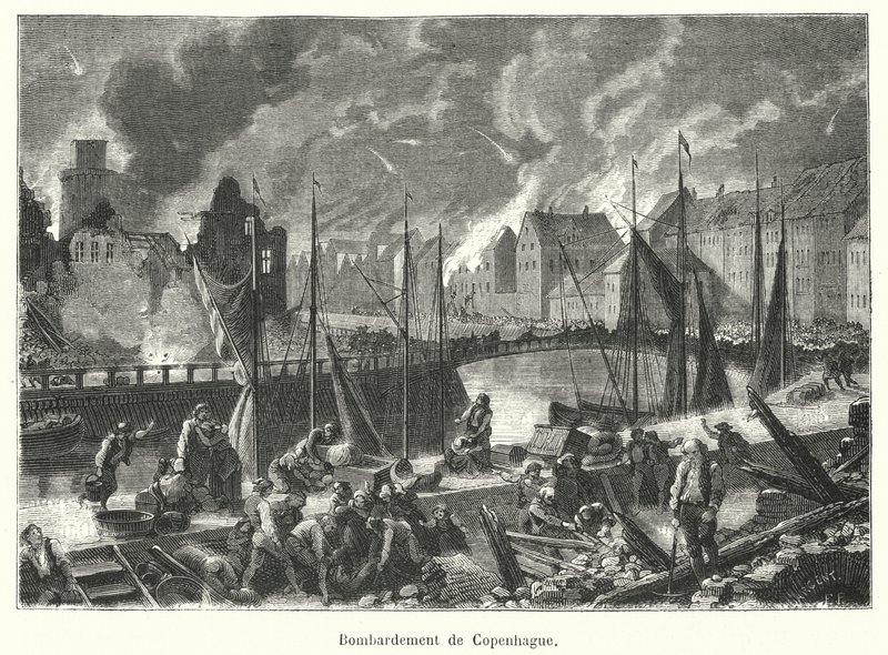 Bombardowanie Kopenhagi (grawerowanie) autorstwa French School
