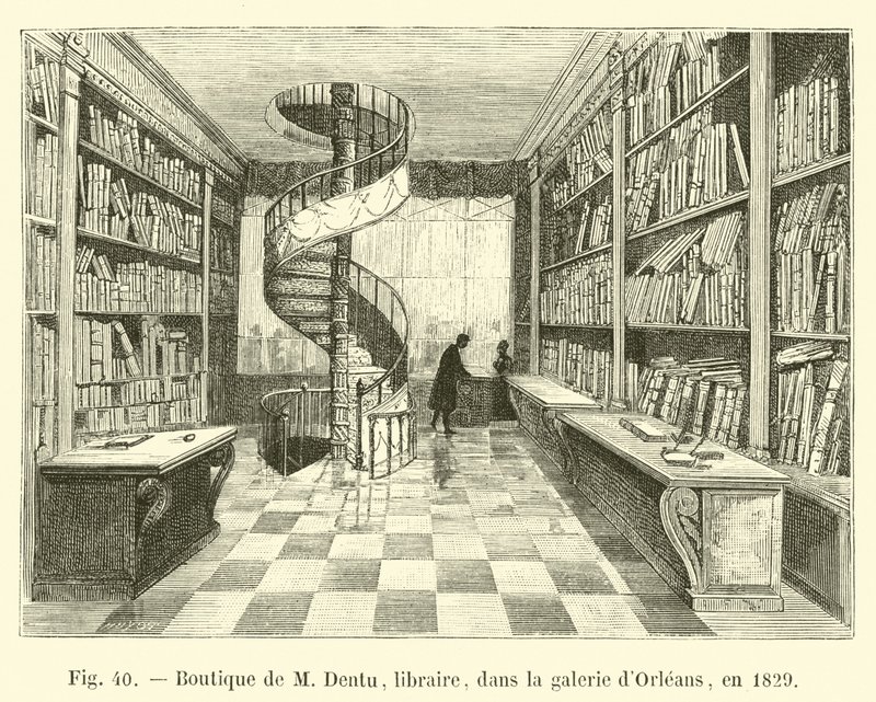 Sklep księgarza M Dentu w galerii Orleans, 1829 r. autorstwa French School