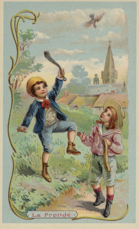 Chłopiec zabija ptaka z procy autorstwa French School