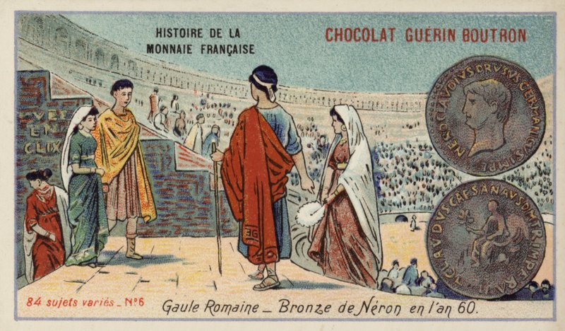 Brązowa moneta Nero, Galii Rzymskiej, 60 (chromolitho) autorstwa French School