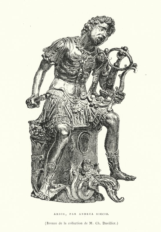 Brązowa figura starożytnego greckiego poety Ariona, autorstwa włoskiego renesansowego rzeźbiarza Andrei Riccio, koniec XV lub początek XVI wieku (rycina) autorstwa French School