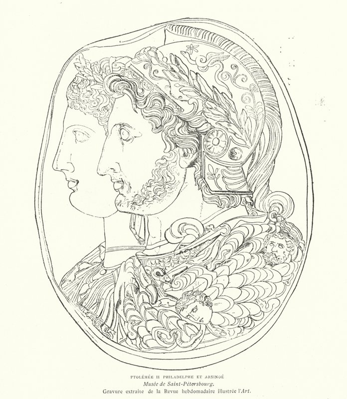 Kamea starożytnego egipskiego faraona Ptolemeusza Filadelfusa i jego żony Arsinoe, III wiek p.n.e. (rycina) autorstwa French School