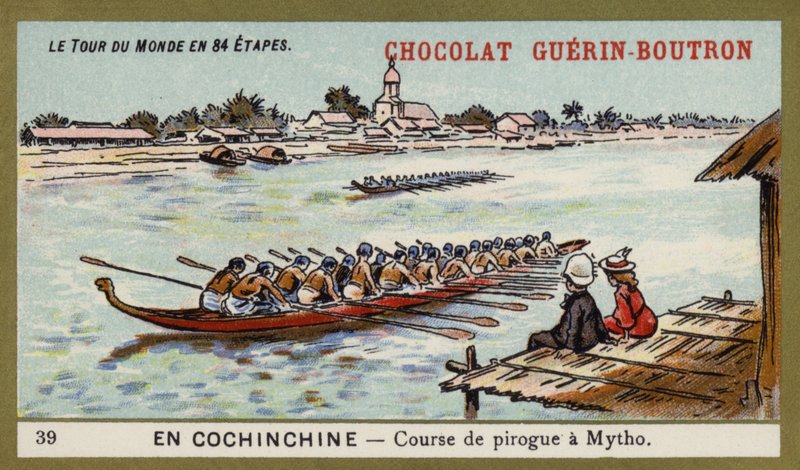Wyścig kajakowy w Mytho, Cochinchina (chromolitho) autorstwa French School