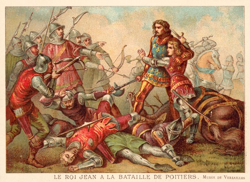Zdobycie Jana II Francji w bitwie pod Poitiers autorstwa French School