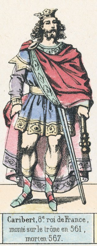 Caribert, 8. król Francji, wstąpił na tron ​​w 561, zmarł w 567 (kolorowa rycina) autorstwa French School