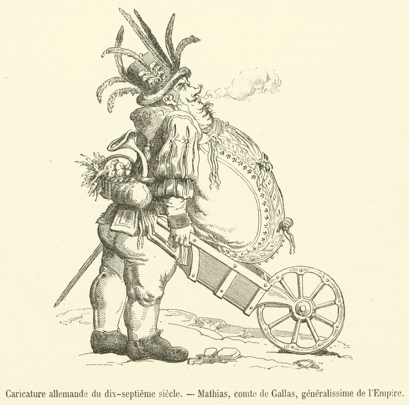 XVII-wieczna karykatura niemiecka, Mathias, hrabia Gallas, Generalissimus Cesarstwa (grafika) autorstwa French School