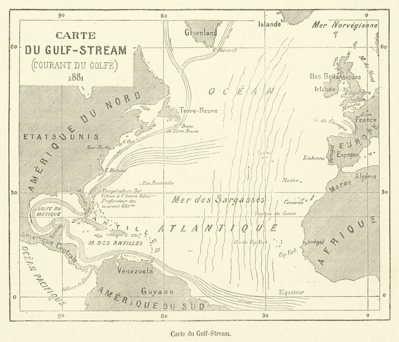 Carte du Gulf-Stream (grawerowanie) autorstwa French School