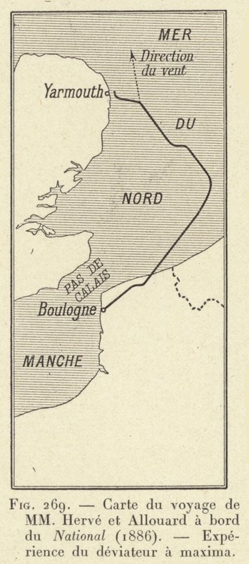 Mapa rejsu MM Herve i Allouarda na pokładzie „National” (1886), Doświadczenie dewiatora a maxima (grafika) autorstwa French School