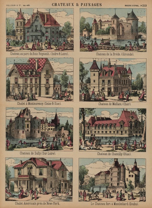 Zamki i krajobrazy (kolorowe grawerunki) autorstwa French School
