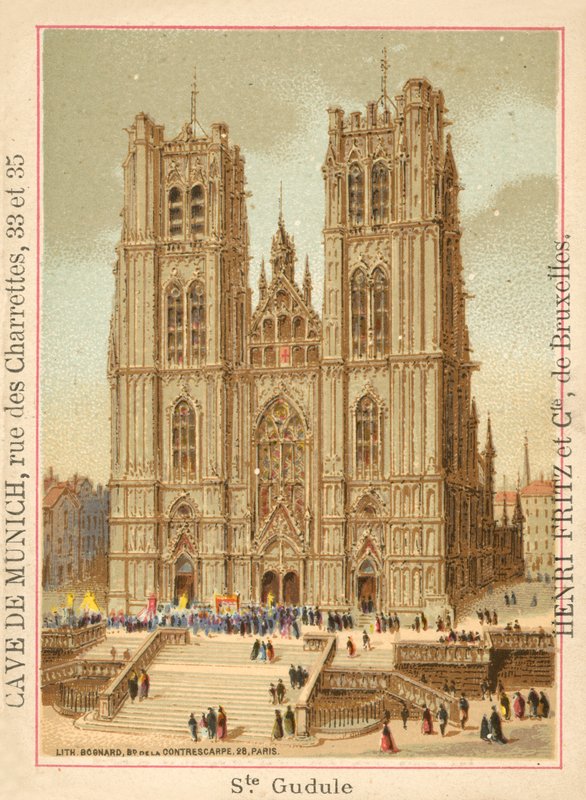 Katedra św Michała i św Guduli, Bruksela (chromolitho) autorstwa French School