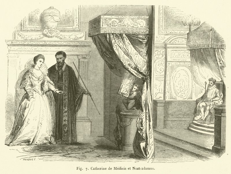 Katarzyna Medycejska i Nostradamus (grafika) autorstwa French School