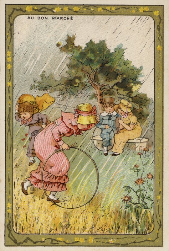 Złapany w deszczu (chromolitho) autorstwa French School