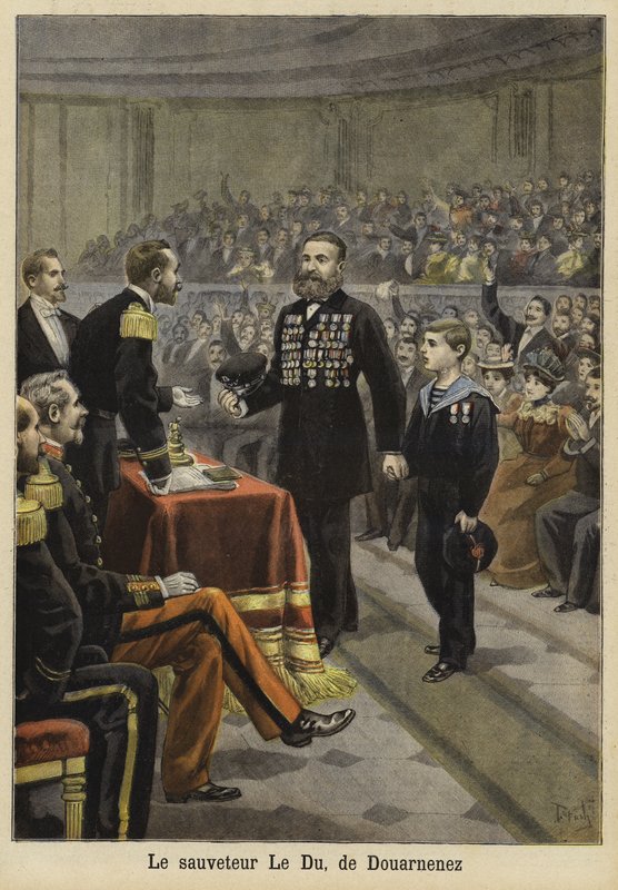 Ceremonia uhonorowania pana Le Du, ratownika z Douarnenez, Bretania, 1897 autorstwa French School