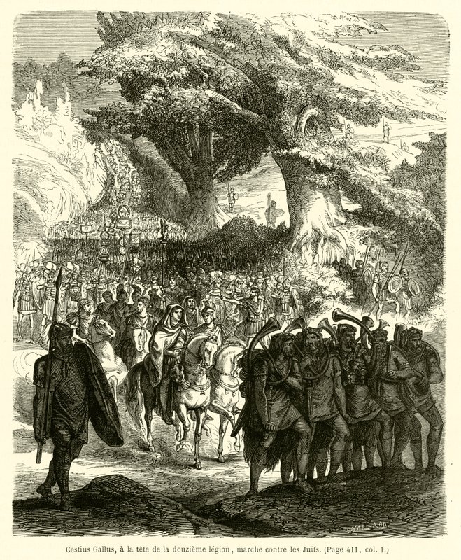 Cestiusz Gall na czele XII legionu maszeruje przeciwko Żydom (rycina) autorstwa French School