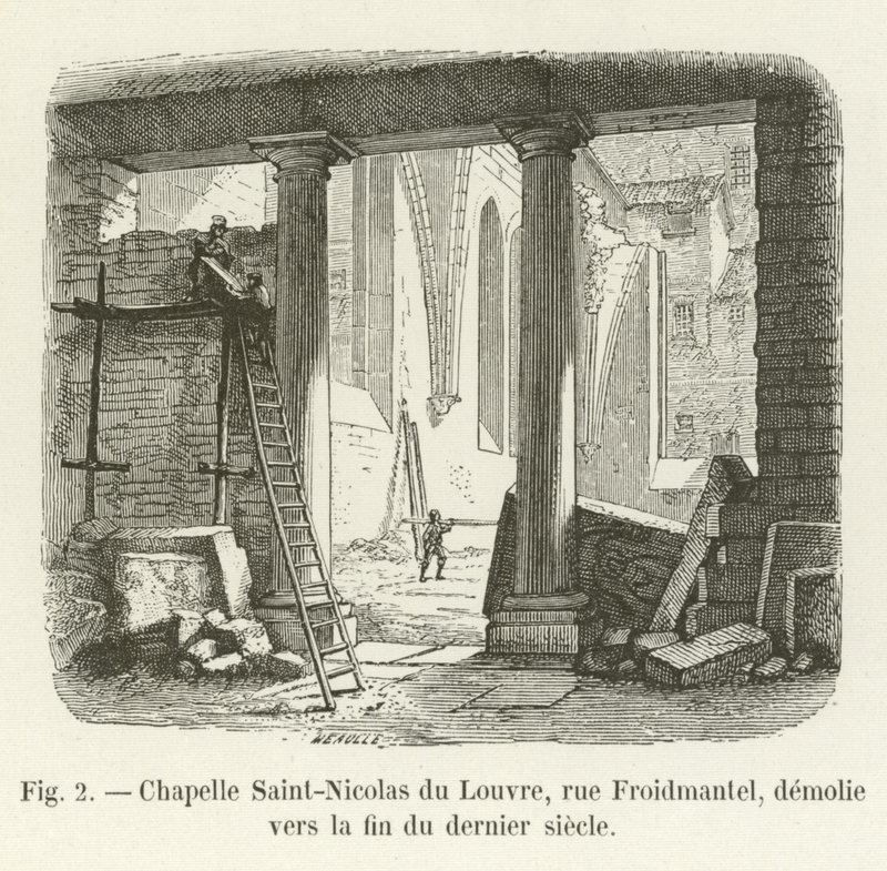 Chapelle Saint-Nicolas du Louvre, rue Froidmentel, zburzona pod koniec ubiegłego wieku autorstwa French School