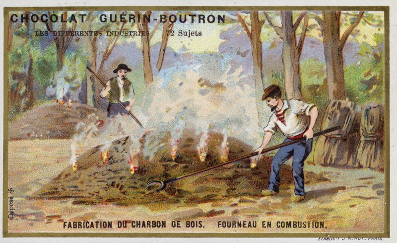 Produkcja węgla drzewnego (chromolitho) autorstwa French School