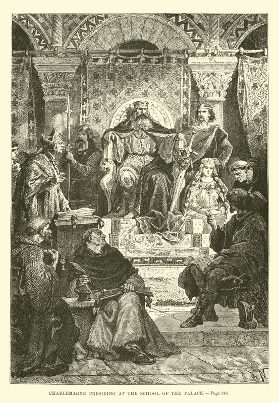 Karol Wielki przewodniczy Szkole Pałacowej autorstwa French School