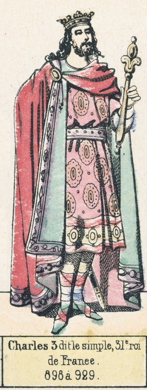 Charles 3 dit le simple, 31. król Francji, od 898 do 929 (kolorowa grawerunek) autorstwa French School