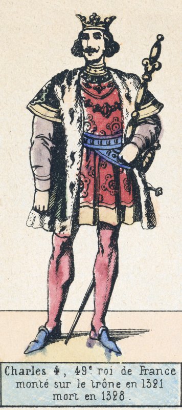 Karol 4, 49 król Francji, wstąpił na tron ​​w 1321, zmarł w 1328 (kolorowa rycina) autorstwa French School