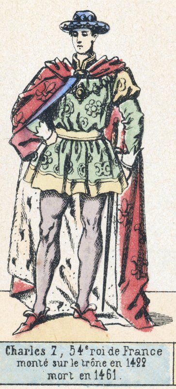 Karol 7, 54 król Francji, wstąpił na tron ​​w 1422, zmarł w 1461 (kolorowa rycina) autorstwa French School