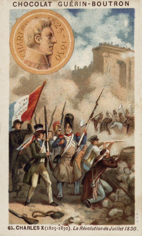 Karol X Francji i rewolucja lipca 1830 (chromolitho) autorstwa French School