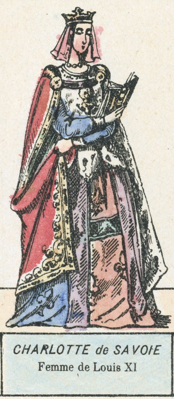 Charlotte Savoy, żona Ludwika XI (kolorowy grawerunek) autorstwa French School
