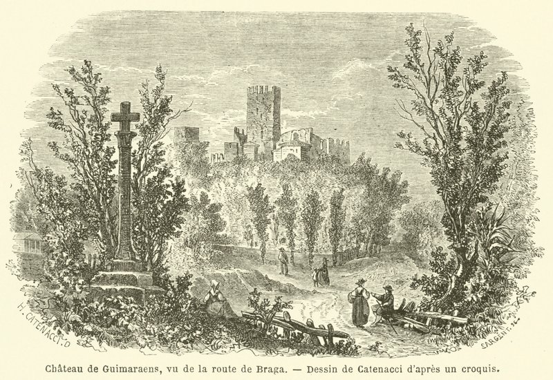 Chateau de Guimaraens, widziany z drogi do Bragi (rycina) autorstwa French School